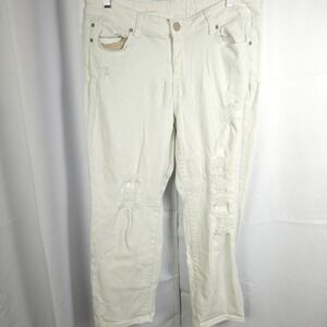 Liverpool White Distressed Crop Boyfriend Jeans Womens 14W 33x25